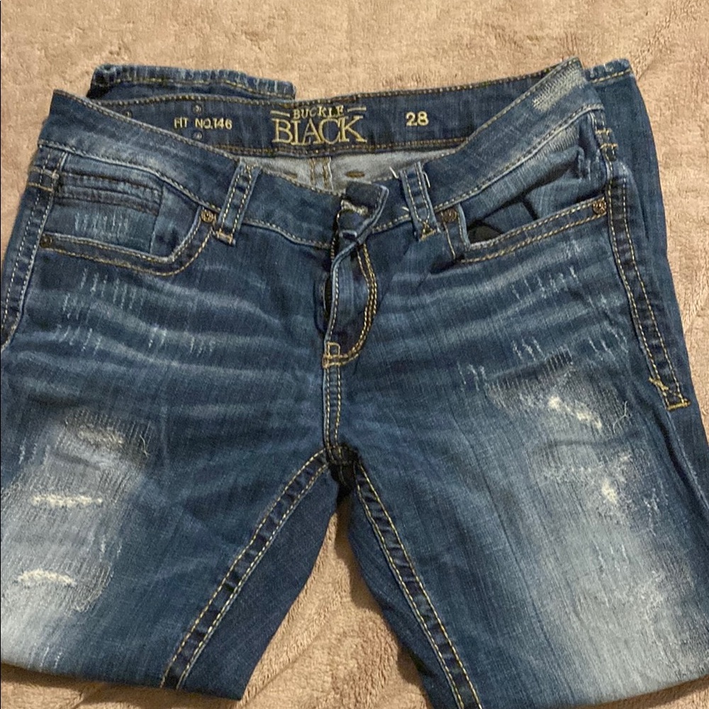 Buckle Blue Ankle Cropped Distressed Jeans
